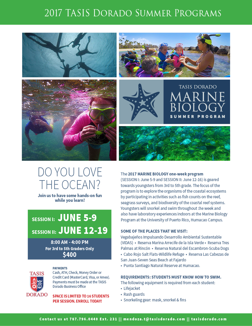 TASIS School in Dorado: Marine Biology Summer Program • 3rd to 8th grade