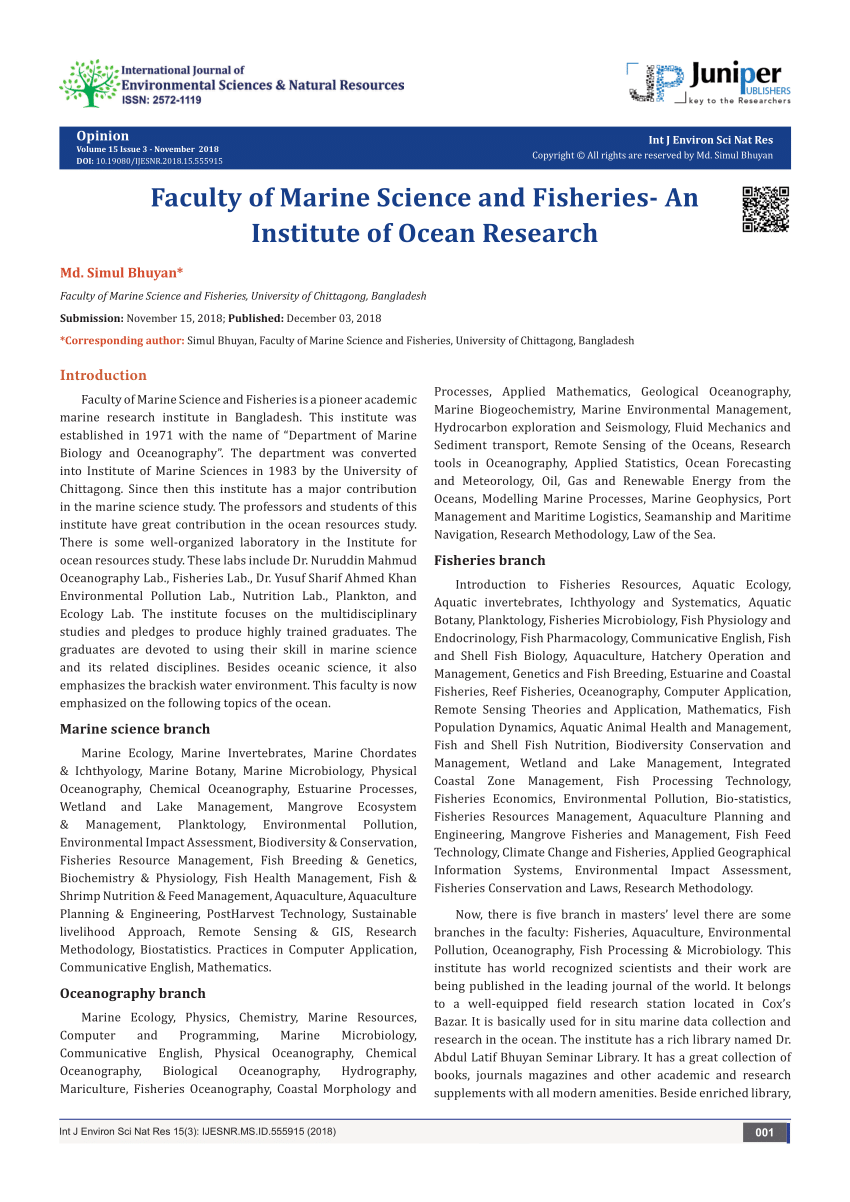 (PDF) Faculty of Marine Science and Fisheries-An Institute of Ocean